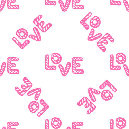 Love seamless pattern. Happy Valentines Day greeting card. Hand drawn vector illustration isolated on white background.のイラスト素材