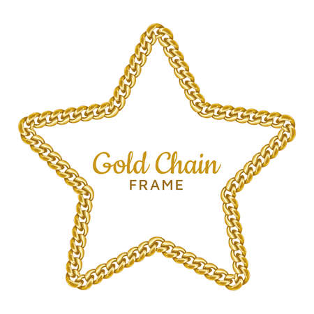 Gold chain star border frame. Wreath starry shape. Jewelry accessories. Realistic vector illustration isolated on a white background.のイラスト素材