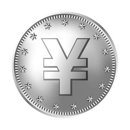 Silver Japanese yen or Chinese yuan coin, money. Vector detailed realistic illustration isolated on a white background.のイラスト素材