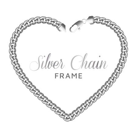 Silver chain heart love border frame.のイラスト素材