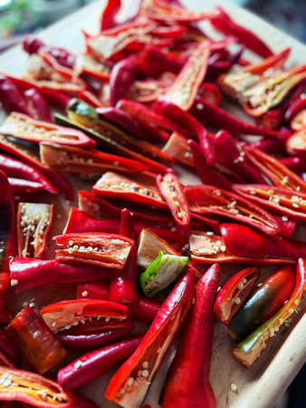spicy peppers, preparing spicy peppers with gloves, red peppers, spicy vegetable