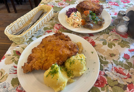 large pork chop, breading on the cutlet, mashed potatoes, lunch dish, typical Polish dinner, potato...