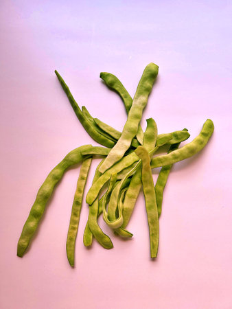 green broad beans, beans picked in the garden, green vegetables, healthy food, green mammoth beansの写真素材