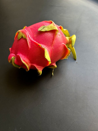 Dragon fruit on a black background, close-up, top viewの写真素材