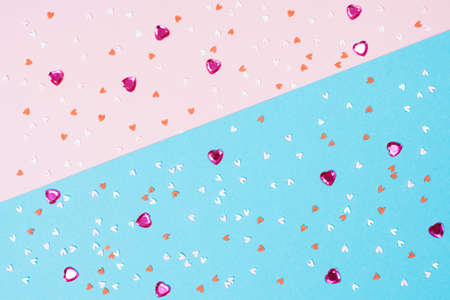 Conffeti hearts on a pink pastel trendy background Valentine's dayの写真素材