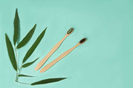 Eco-friendly bamboo toothbrushes . Zero waste concept. Sustainable lifestyle. Plastic free concept.の写真素材