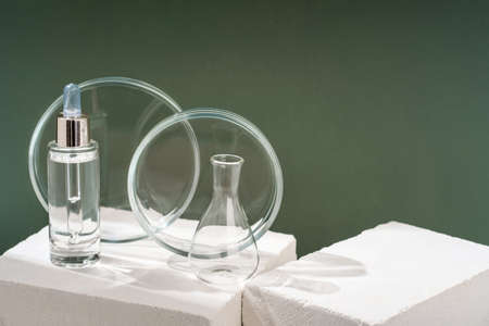 Cosmetic pedestal for product promotion.Beautiful background from natural materials.White stone podium, beauty productsの写真素材