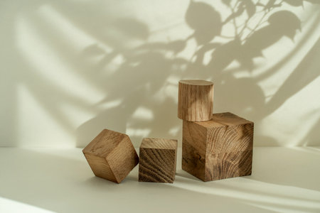 Podium for exhibitions and product presentations, material: stone, dried flowers. Beautiful beige background. Abstract minimal empty background composition for product presentationの写真素材