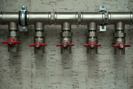 Plastic pipes of the heating system and water pipes in a house or apartment. Repair of plumbing heating pipesの写真素材