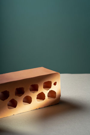Podium for exhibitions and product presentations material stone. Beautiful green background made of...