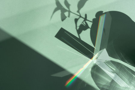 Abstract shadow sun glare from glass, empty background composition for product presentation. The...