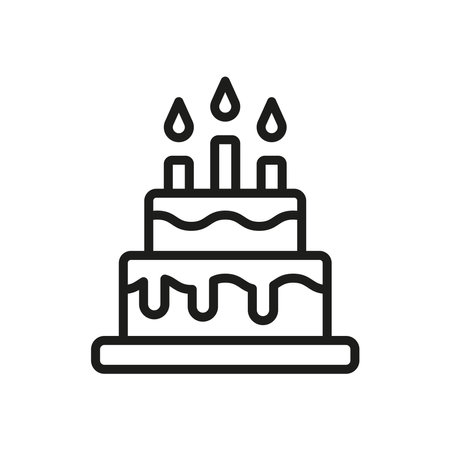 birthday cake icon over white background, line style, vector illustration