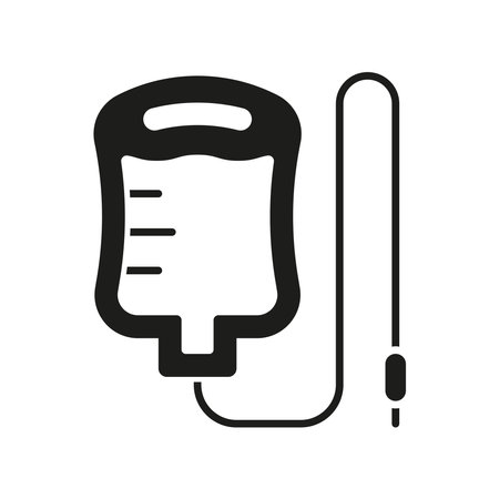 IV medical icon is a clean vector illustration of an intravenous (IV) drip bag with a tube and stand, perfect for healthcare apps, medical websites, and hospital-related visuals.のイラスト素材