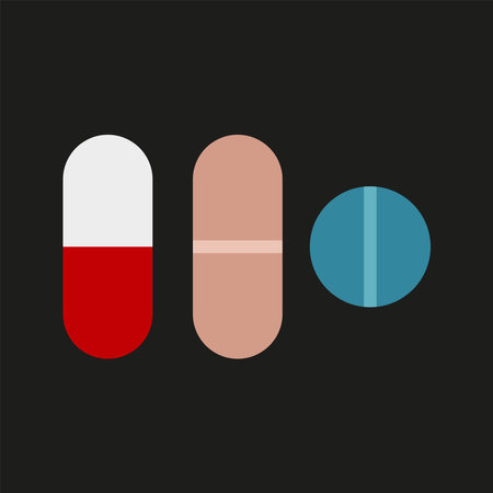 Pill medical icon is a simple vector illustration of a capsule and tablet, perfect for representing medication, pharmacy, and healthcare applications.のイラスト素材
