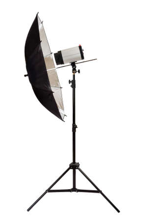 Black studio umbrella isolated on the white backgroundの写真素材