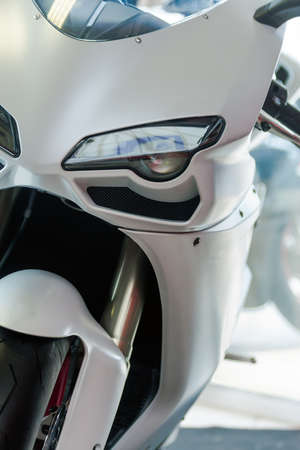 white motorcycle close up photoの写真素材