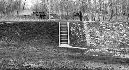 Black and white stair angle shotの写真素材