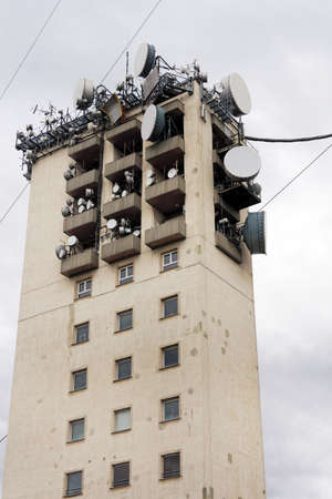 Large transmission tower against skyのeditorial素材