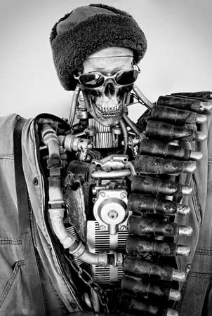 Vintage robot portarit in black and white photoの写真素材