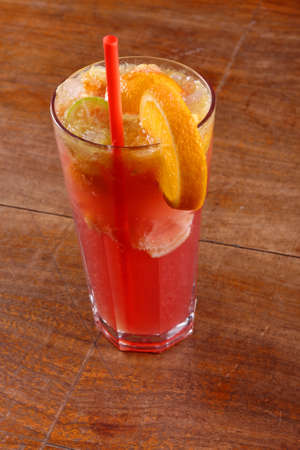 Refreshing lemonade on wooden table closeupの写真素材