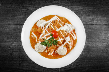 Delicious stew on the wooden tableの写真素材
