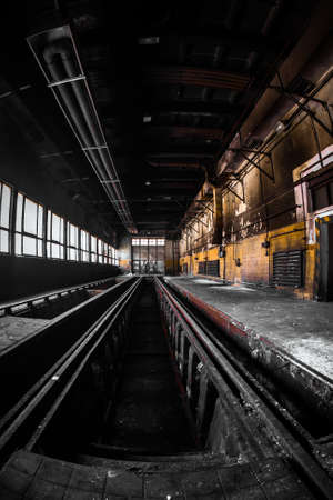 Dark industrial interior of an old buildingの写真素材