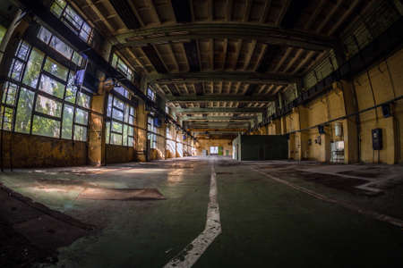 Dark industrial interior of an old buildingの写真素材