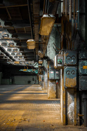 Dark industrial interior of an old buildingの写真素材