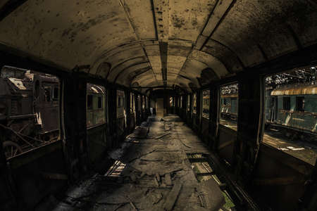 Industrial carriage interior in dark colorsの写真素材