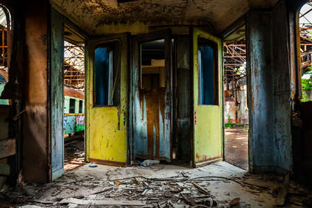 Industrial carriage interior in dark colorsの写真素材