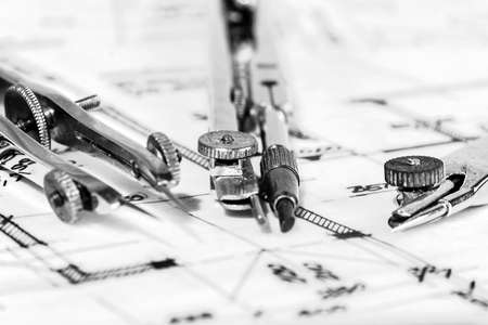Industrial blueprints closeup photoの写真素材