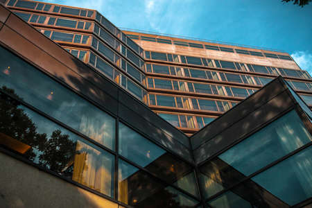 Large business building with blue skyのeditorial素材