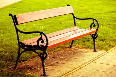 Bench in the park closeupの写真素材
