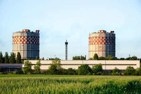 Rural landscape with factory outdoorsの写真素材