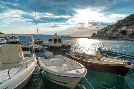Landscape with boats and seaの写真素材