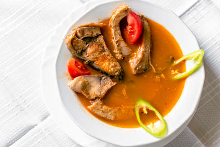 Food on white tablecloth close upの写真素材