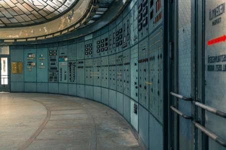 Illuminated control room of a power plantの写真素材