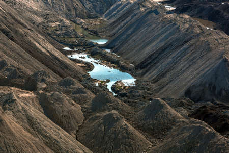 Landscape with blue lake in the mineの写真素材