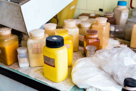 old laboratory with a lot of bottlesの写真素材