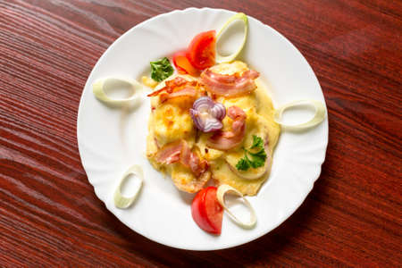 Delicious food on white plateの写真素材