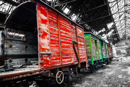 Old trains at abandoned train depot