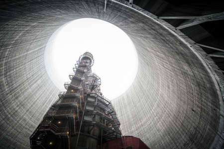 Thermal power plant with large chimneyの写真素材
