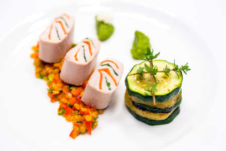 Delicious gourmet food close upの写真素材