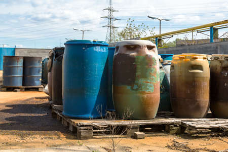 Several barrels of toxic waste at the dumpの写真素材