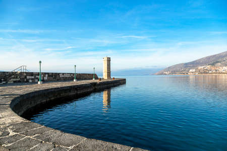village landscape with blue seaの写真素材