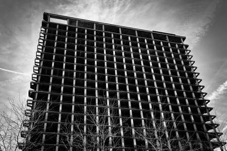 outside of abandoned building with sky