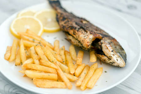 Fish and chips with lemon
