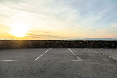 Empty parking area with sea landscapeの写真素材