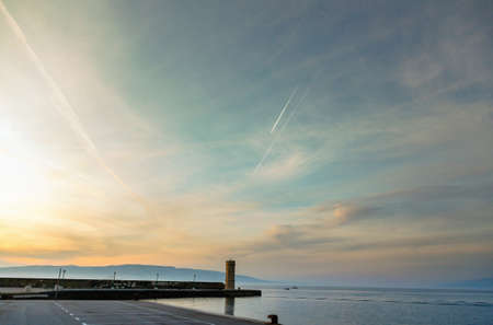 Empty parking area with sea landscapeの写真素材