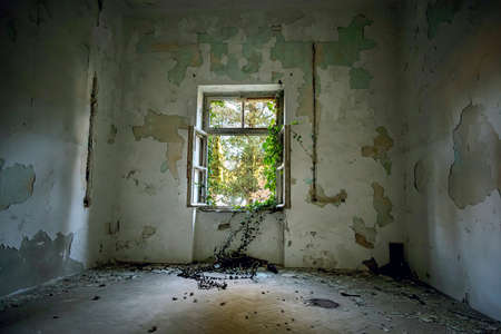 Dark creepy abandoned house interior